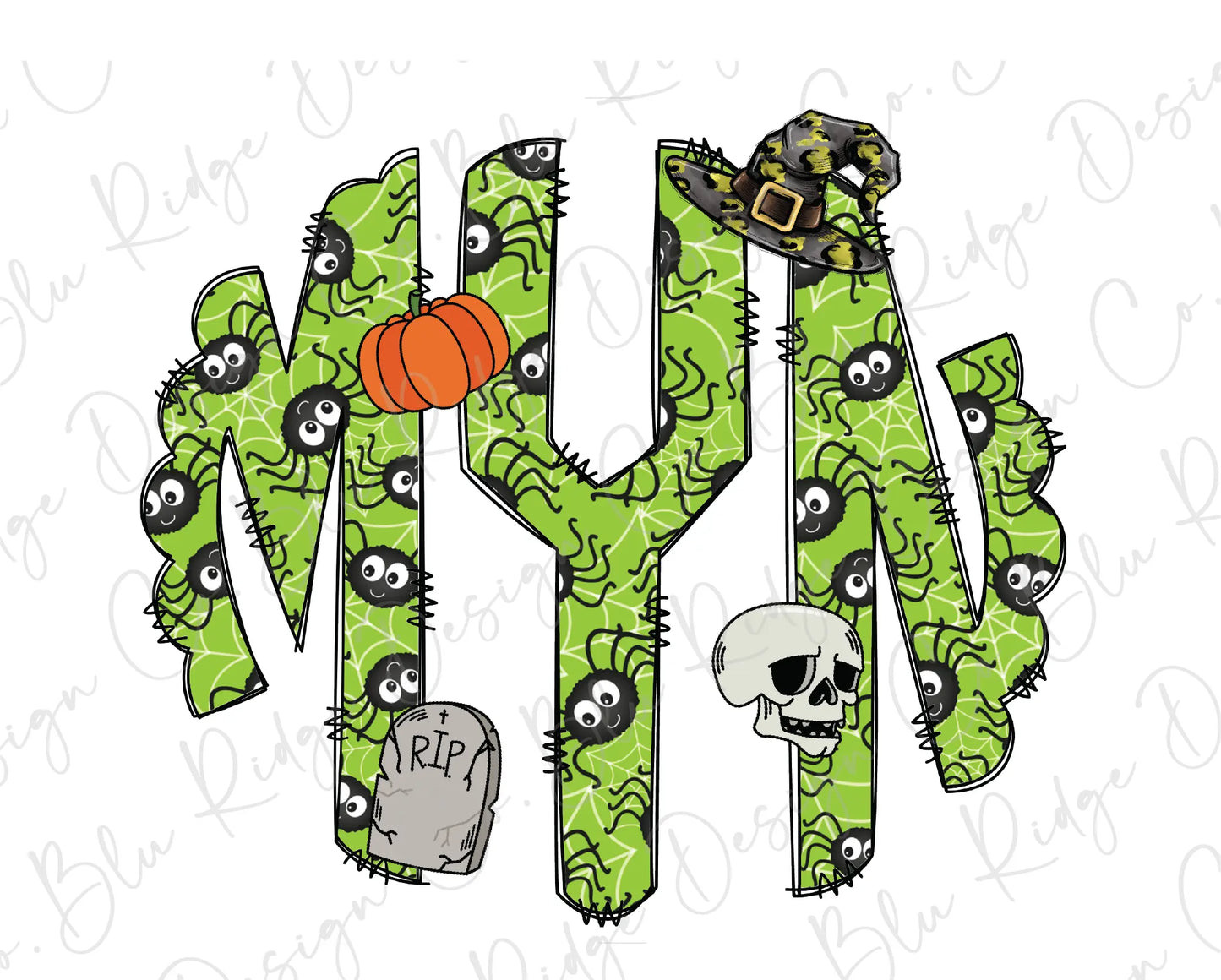Halloween Spiders Boys Personalized Monogram Design Direct To Film (DTF) Transfer BluRidgeDesignCo