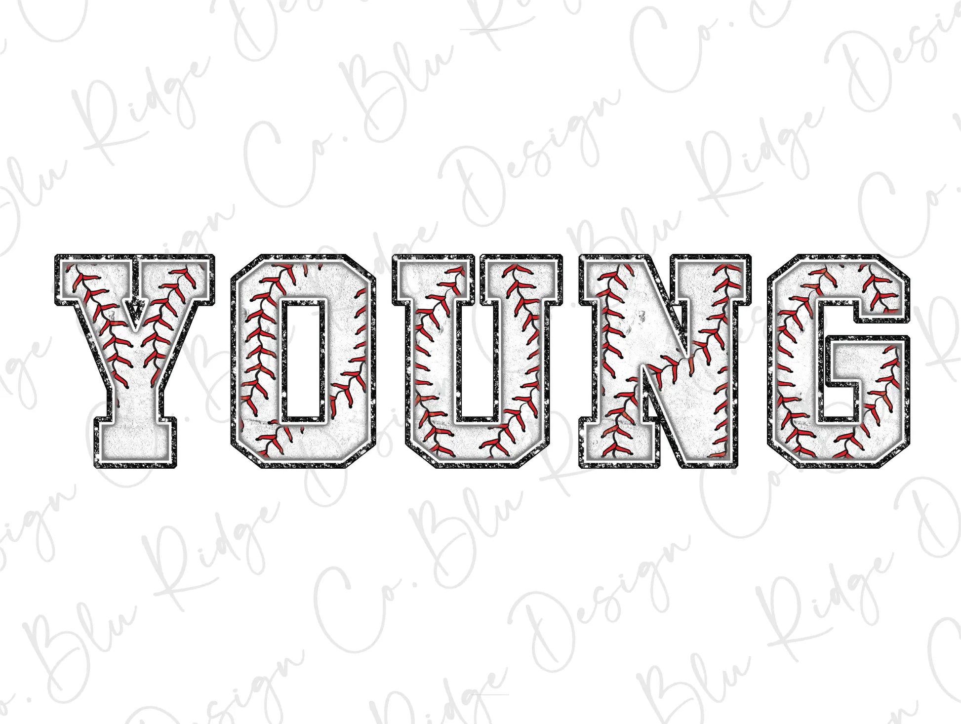 the word young with a baseball pattern on it