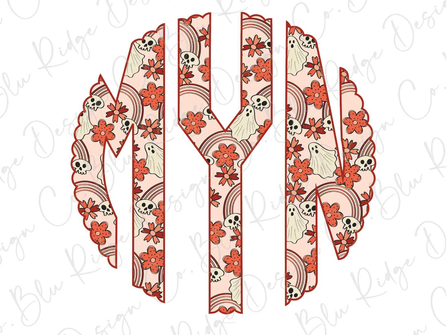 Halloween Retro Ghost and Skulls Personalized Monogram Design Direct To Film (DTF) Transfer BluRidgeDesignCo