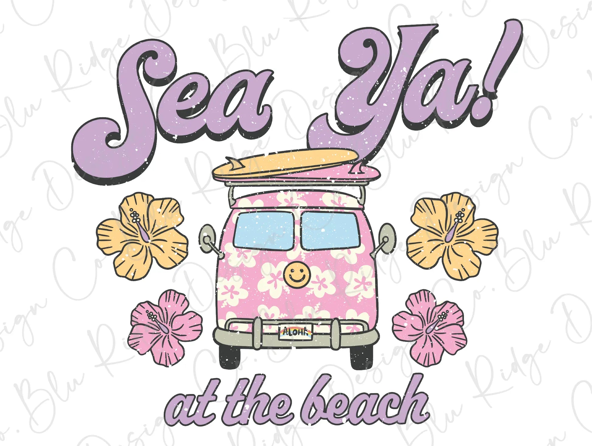 Sea Ya! At the Beach Retro Groovy Van Direct to Film (DTF) Transfer BluRidgeDesignCo