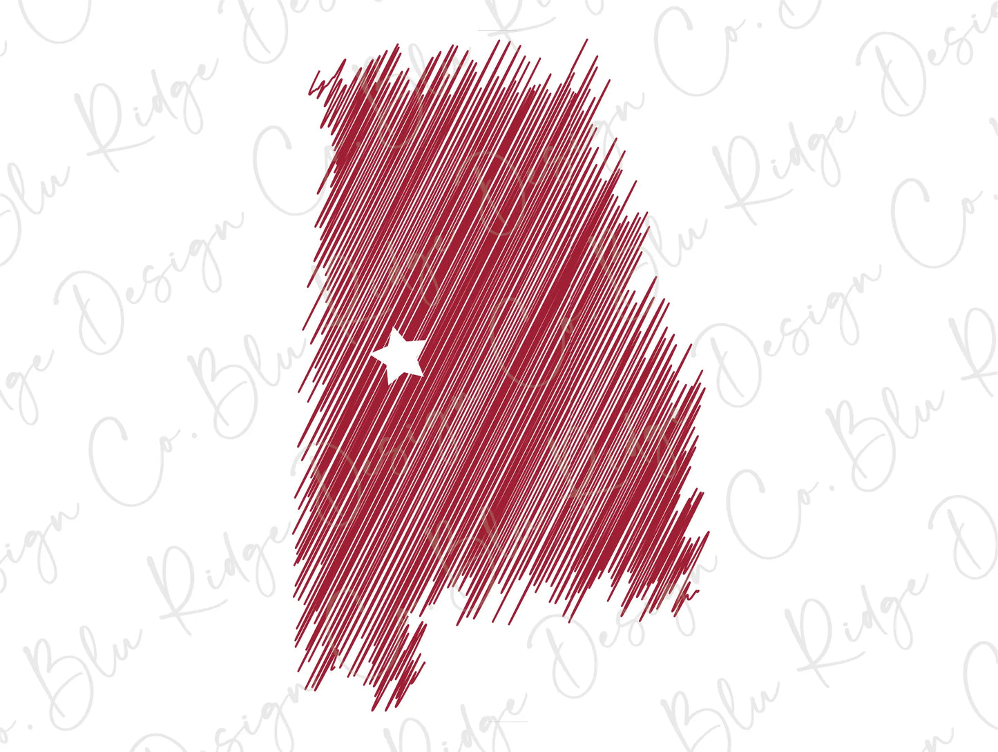 Alabama State Sketch Direct To Film (DTF) Transfer BluRidgeDesignCo