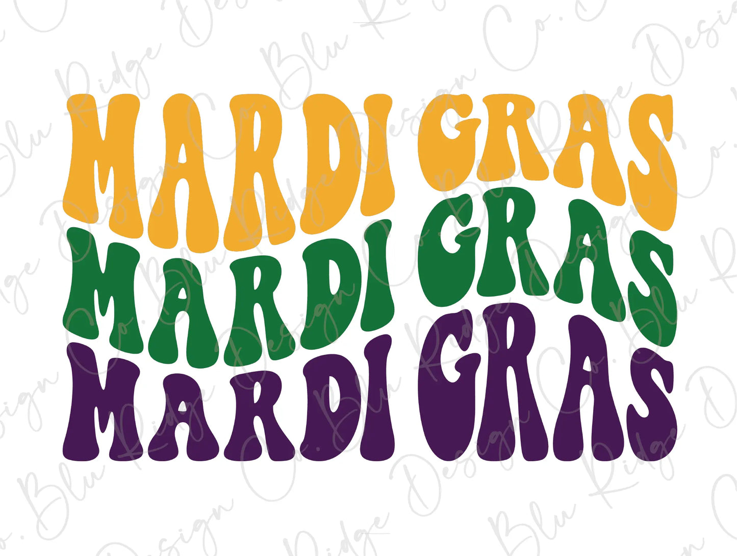 Mardi Gras Wavy Stacked Colorful Groovy Design Direct To Film (DTF) Transfers BluRidgeDesignCo