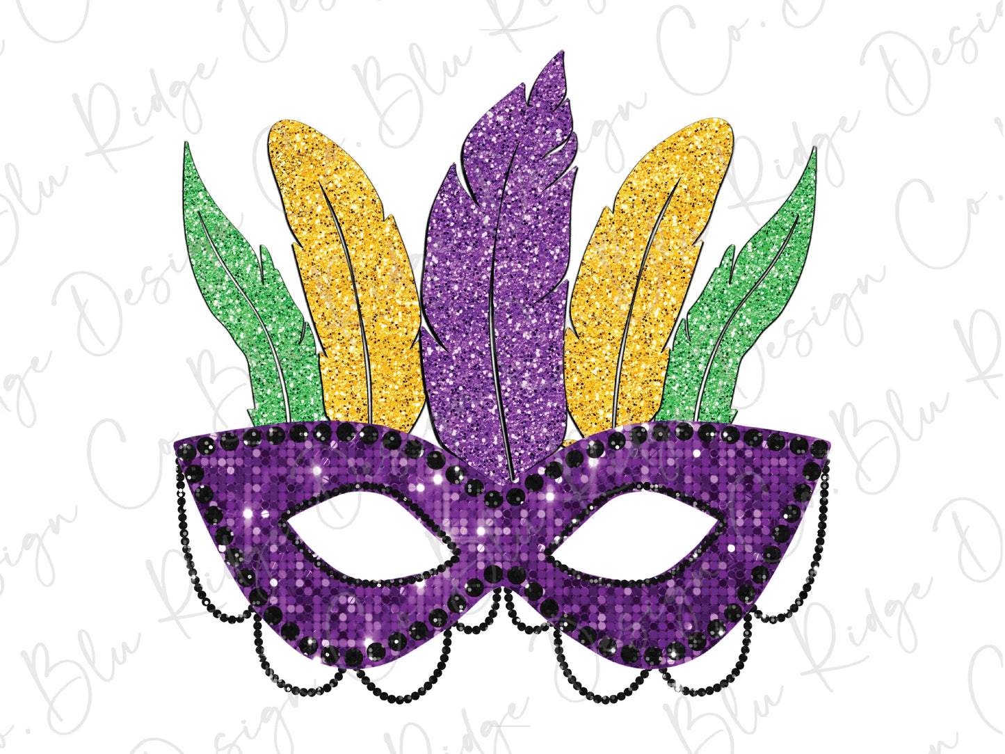 a mardi gras mask with feathers and beads