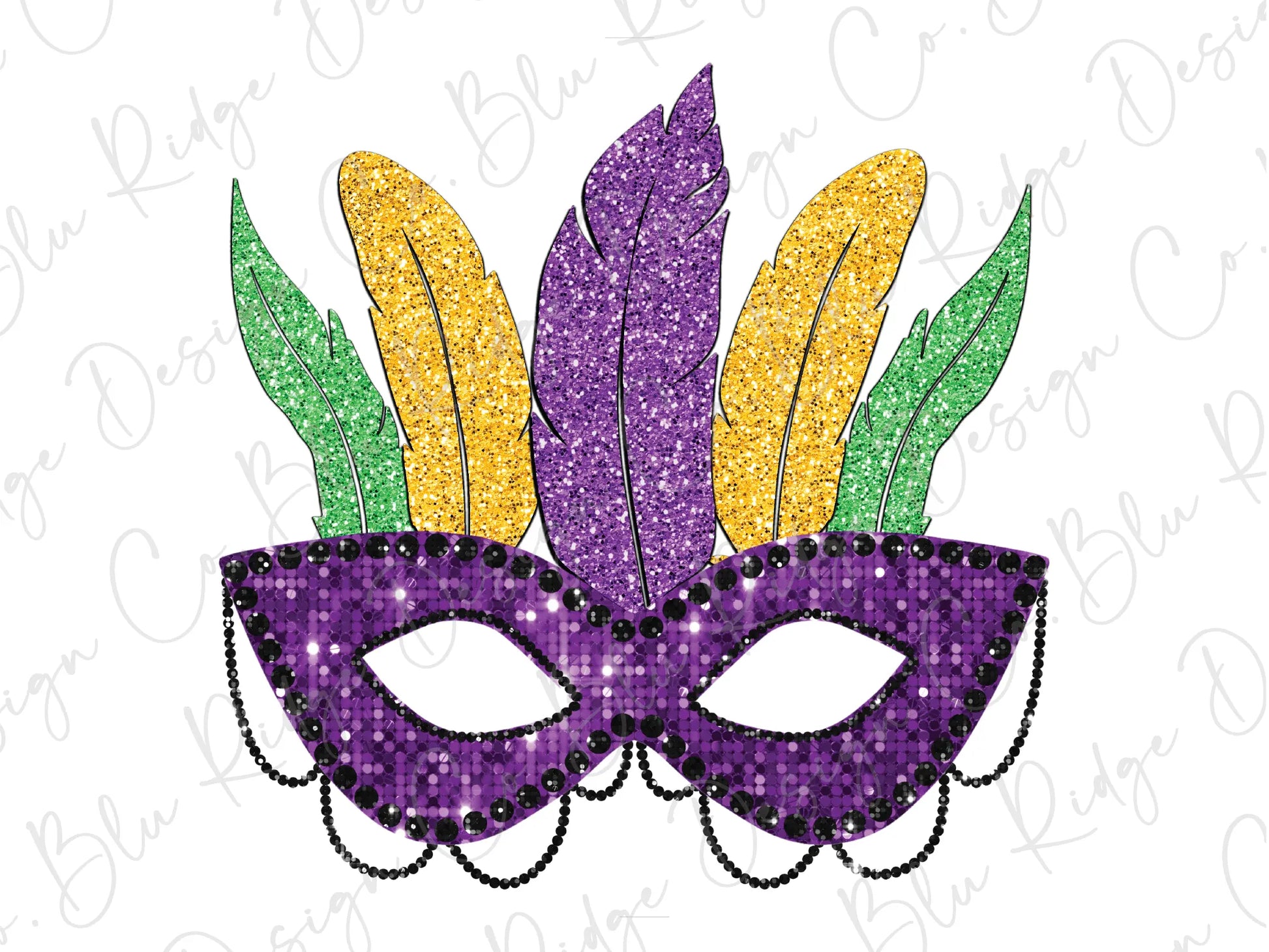 a mardi gras mask with feathers and beads