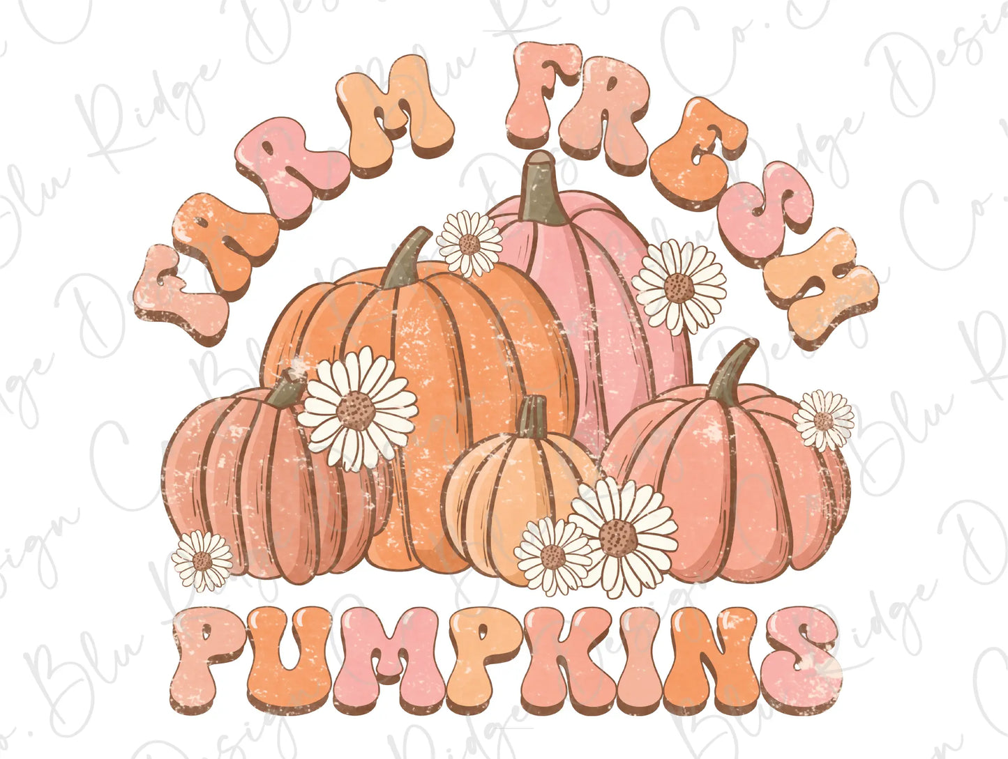Farm Fresh Pumpkins Groovy Retro Fall Floral Direct To Film (DTF) Transfer BluRidgeDesignCo