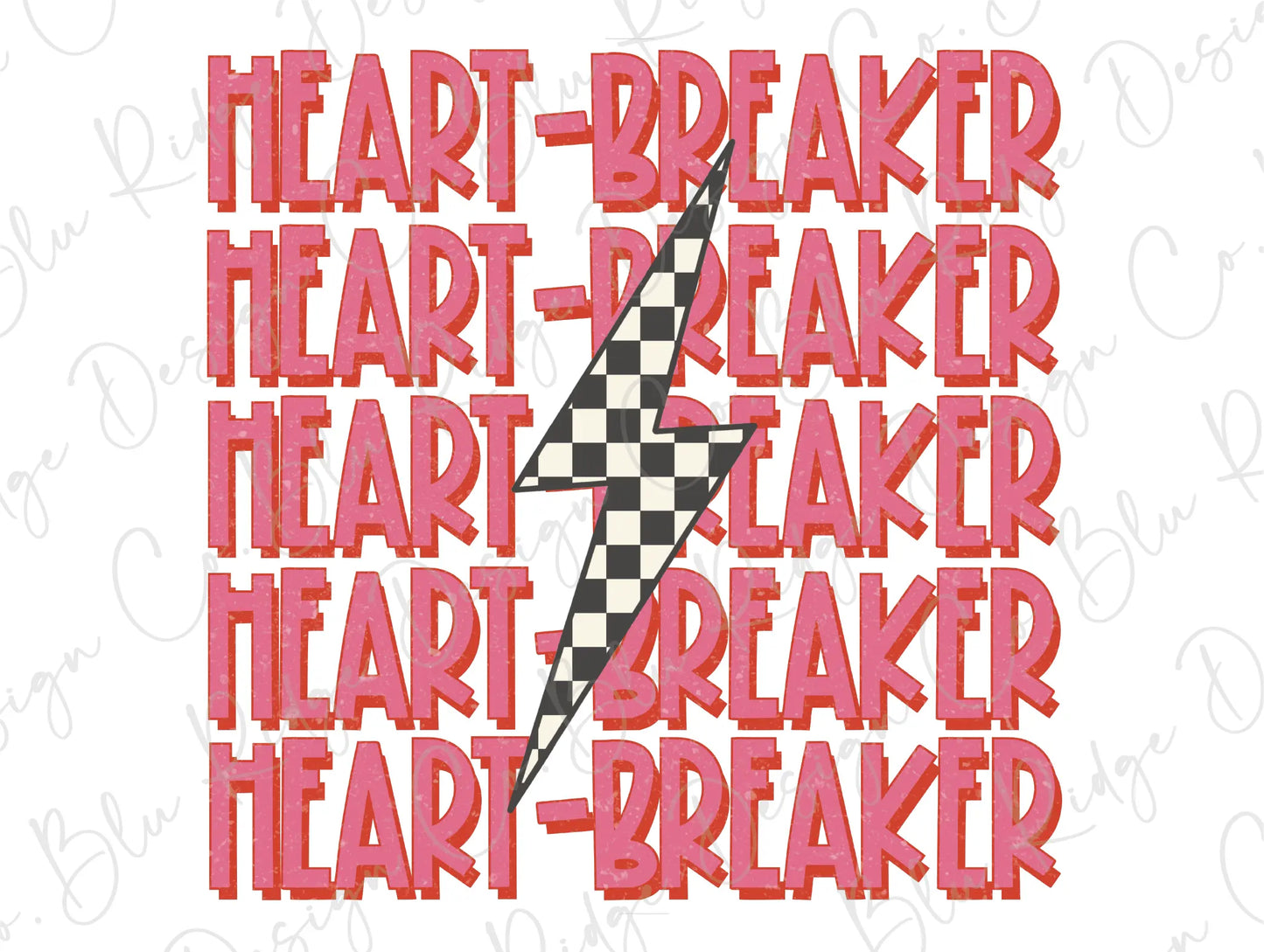 Valentines Day Heart Breaker Checkered Lightning Bolt Direct To Film (DTF) Transfer BluRidgeDesignCo