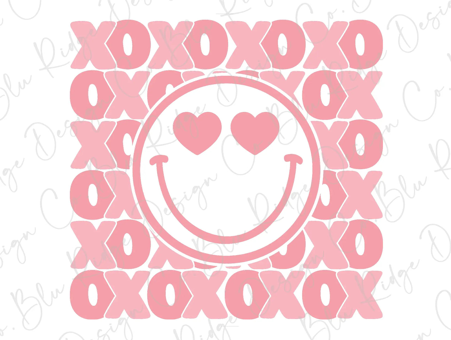 XOXO Pink Hearts Retro Smiley Face Girls Valentine's Day Direct to Film (DTF) Transfer BluRidgeDesignCo