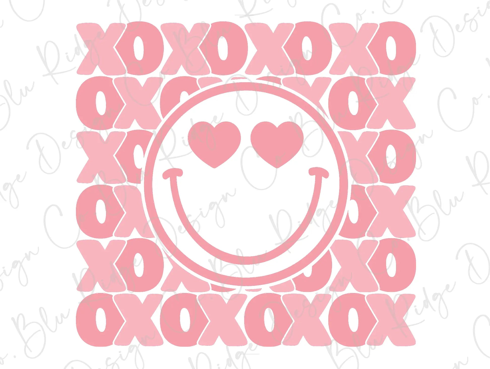 XOXO Pink Hearts Retro Smiley Face Girls Valentine's Day Direct to Film (DTF) Transfer BluRidgeDesignCo