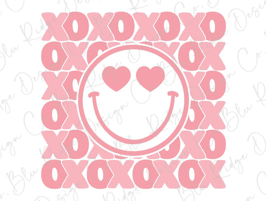 XOXO Pink Hearts Retro Smiley Face Girls Valentine's Day Direct to Film (DTF) Transfer BluRidgeDesignCo