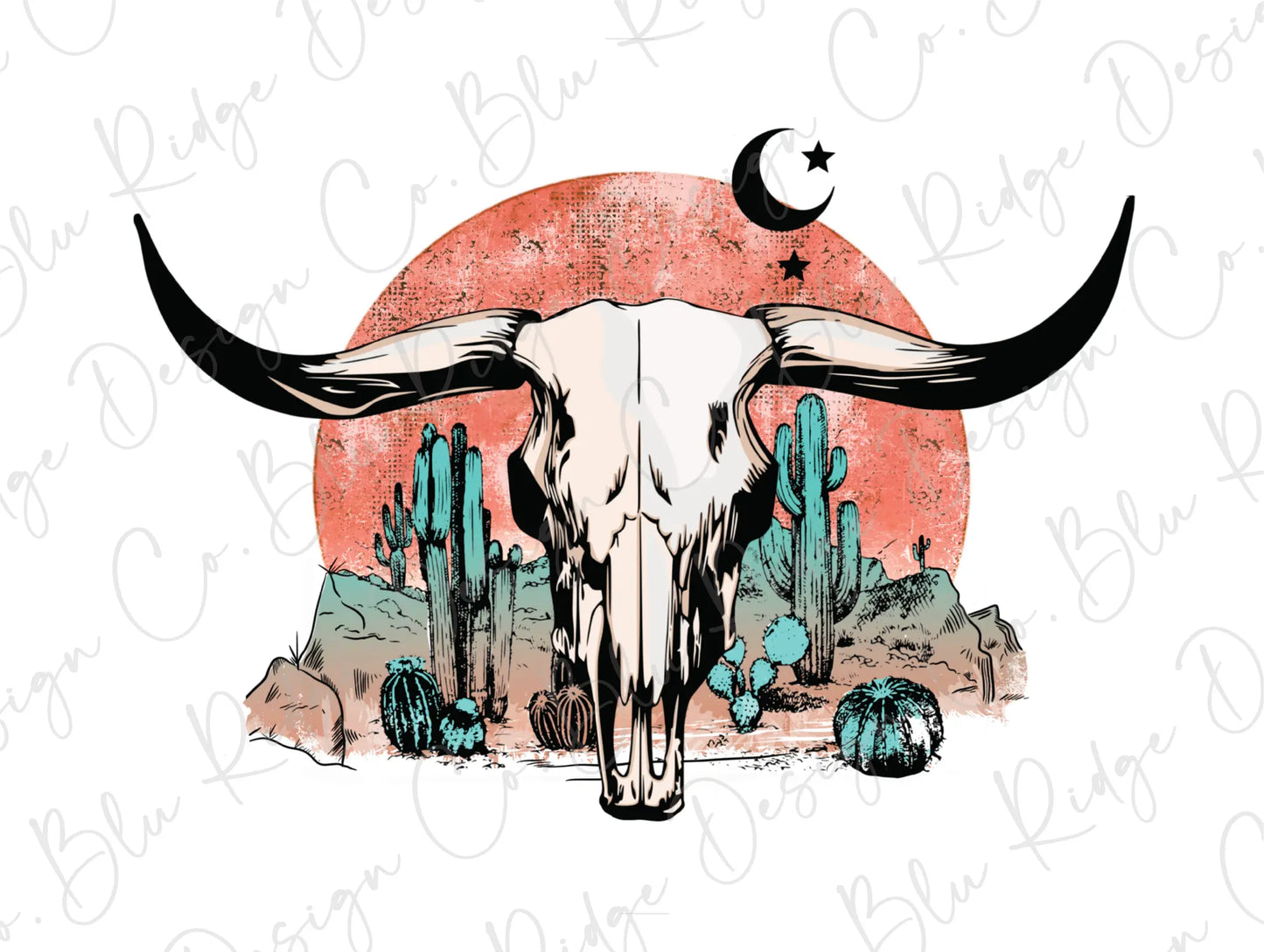 Bull Skull Western Boho Desert Direct To Film (DTF) Transfer BluRidgeDesignCo