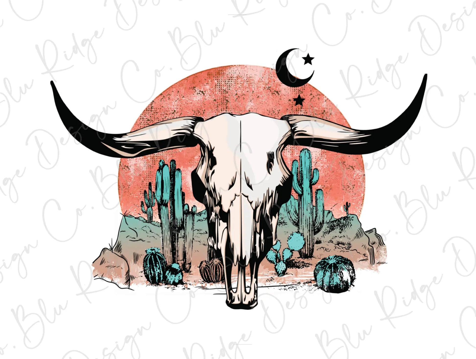 Bull Skull Western Boho Desert Direct To Film (DTF) Transfer BluRidgeDesignCo
