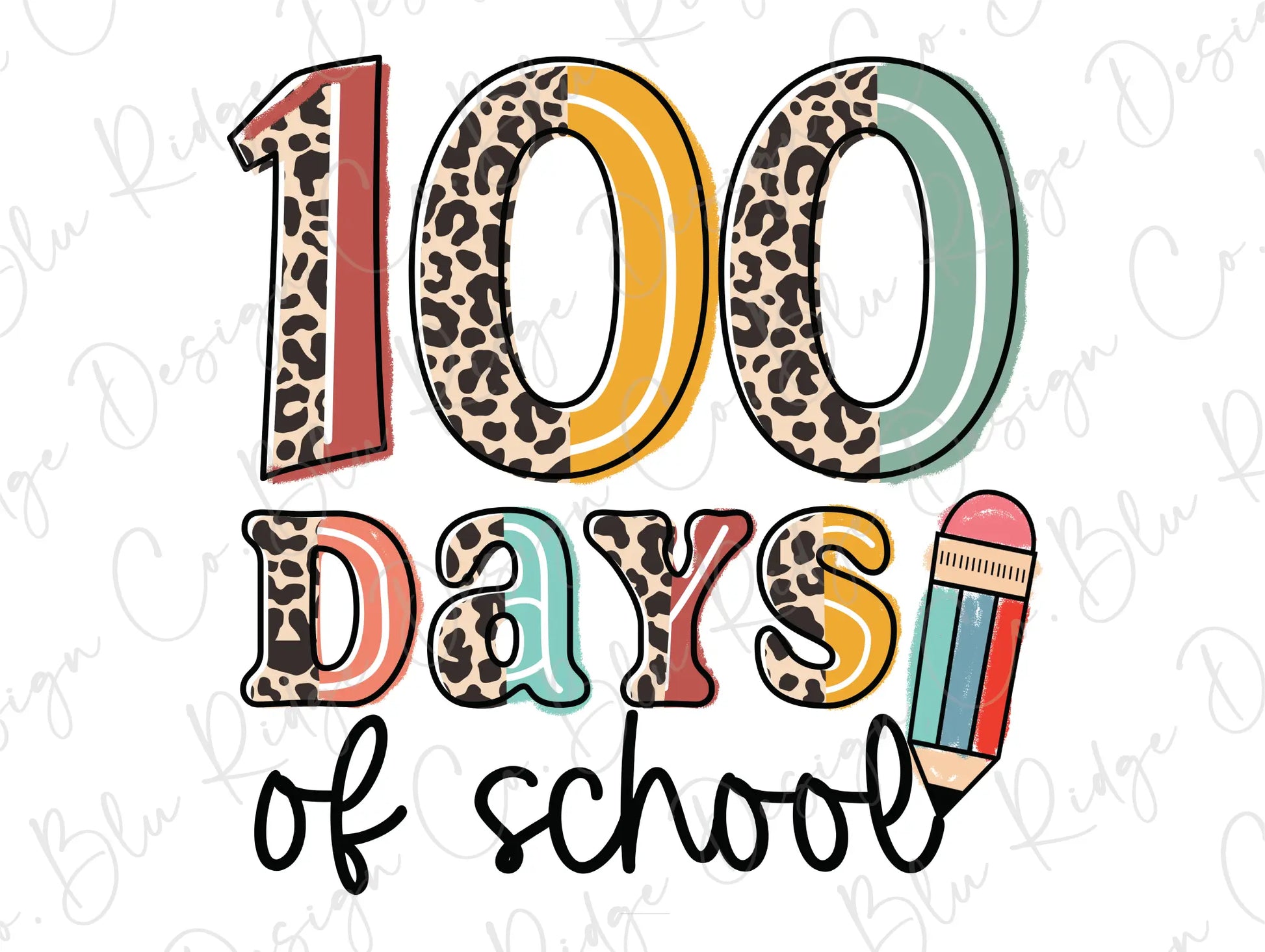 100 Days of School Half Leopard Design Direct To Film (DTF) Transfer BluRidgeDesignCo