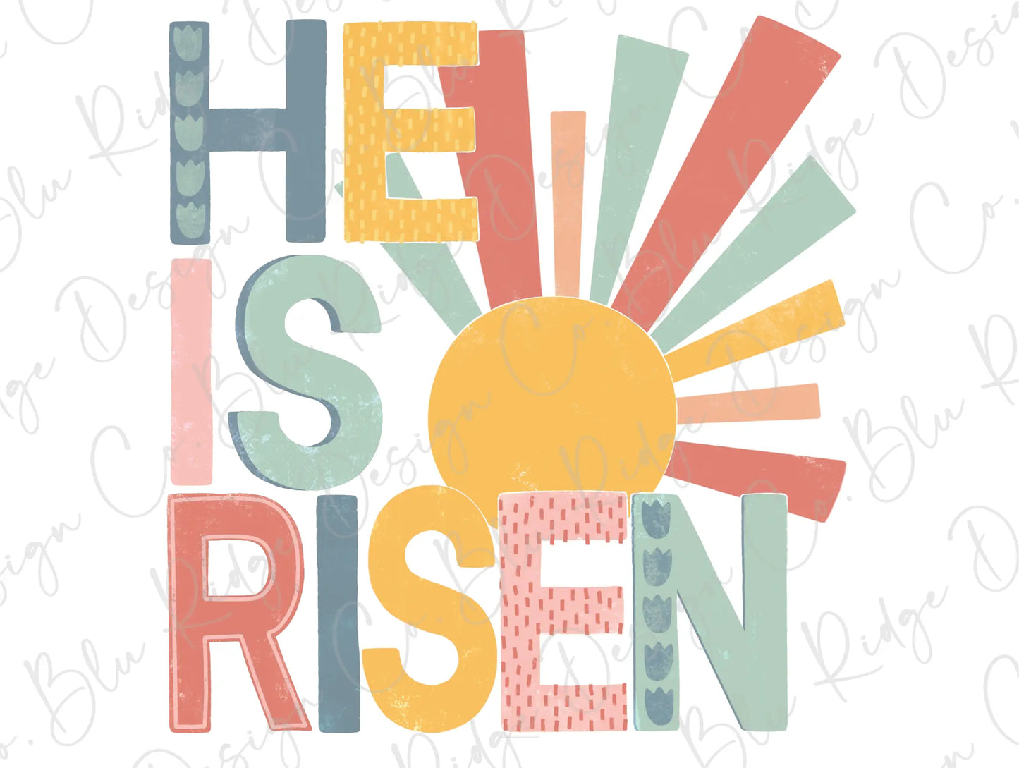 He has Risen Easter Colorful Sun Direct To Film (DTF) Transfer BluRidgeDesignCo