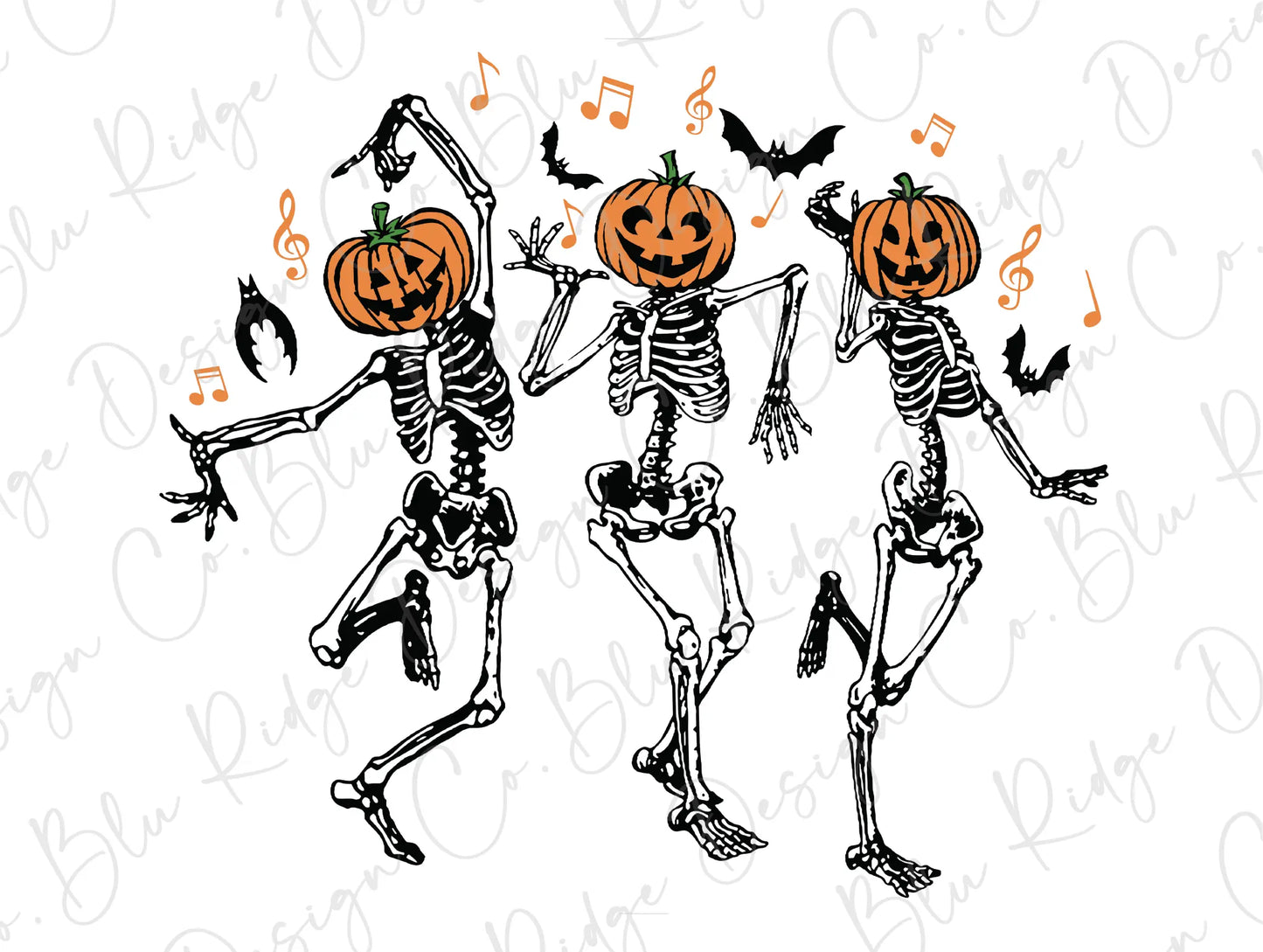 Dancing Pumpkin Head Skeletons Direct To Film (DTF) Transfer BluRidgeDesignCo