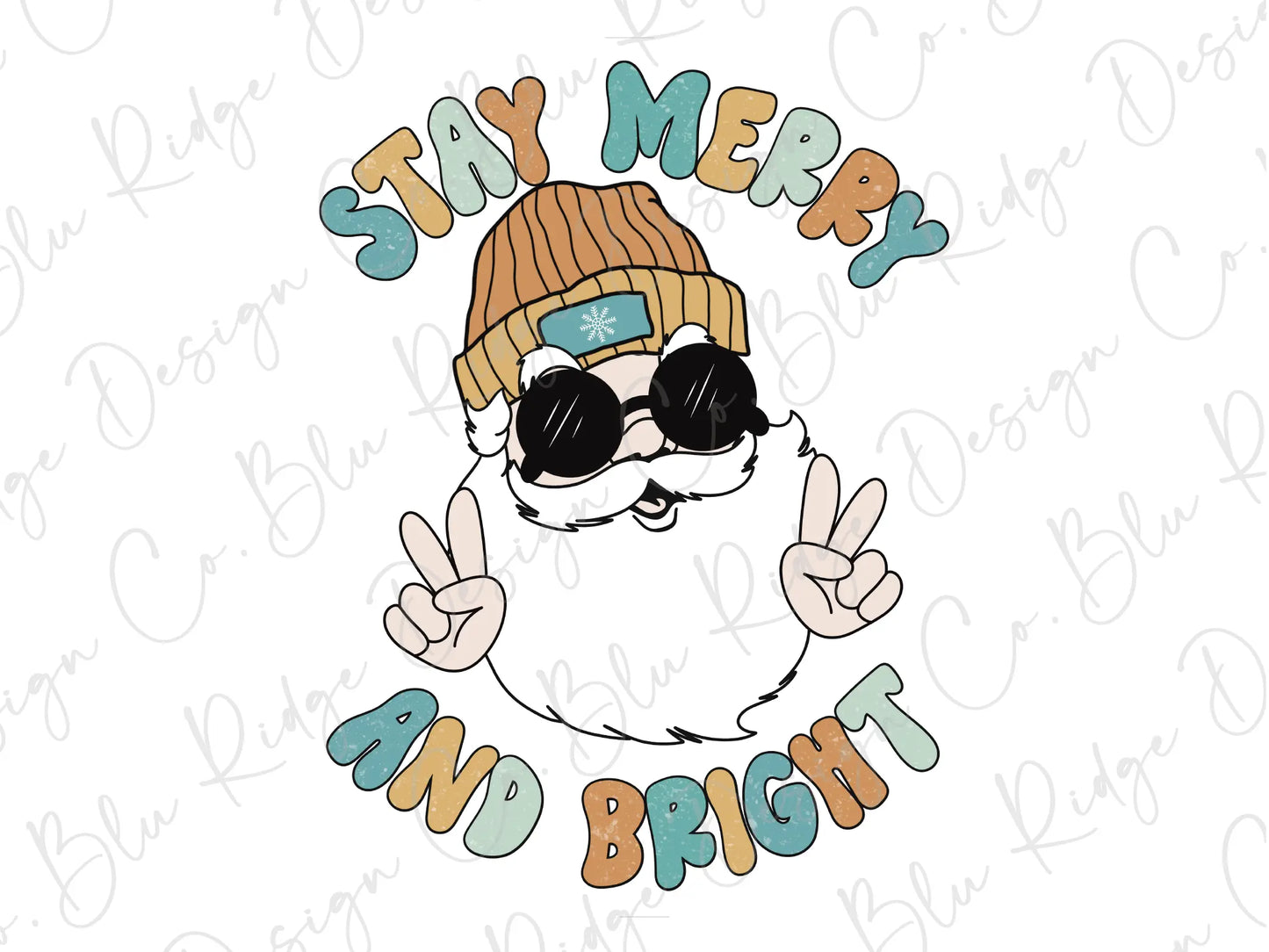 Stay Merry and Bright Santa Claus Peace Sunglasses Direct to Film (DTF) Transfer BluRidgeDesignCo