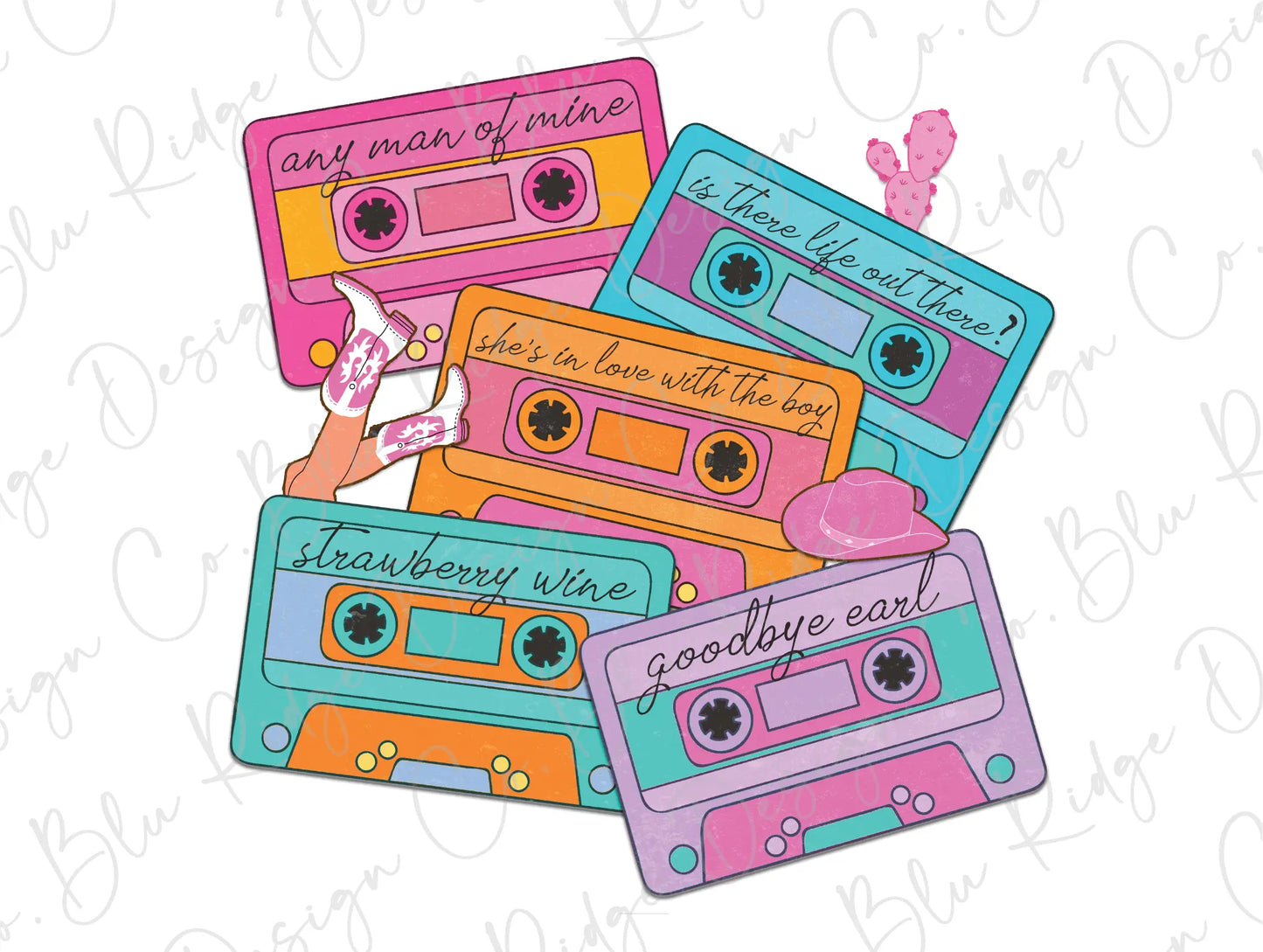 Western 90s Country Music Retro Cassettes Direct To Film (DTF) Transfer