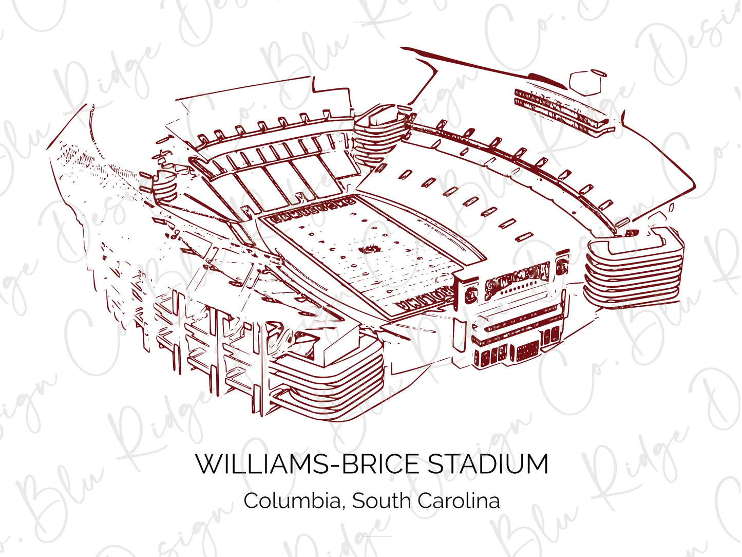 Williams-Brice Stadium Columbia South Carolina State Sketch (Back/Pocket Combo) Direct To Film (DTF) Transfer