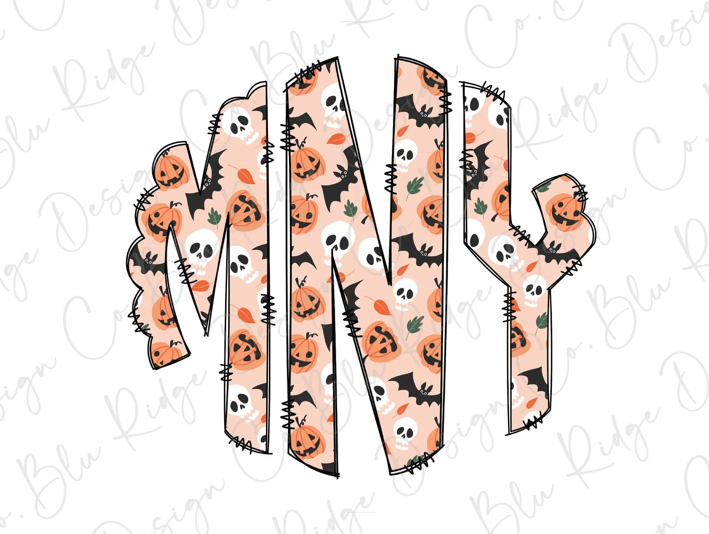 Girls Spooky Skulls Halloween Personalized Monogram Design Direct To Film (DTF) Transfer BluRidgeDesignCo