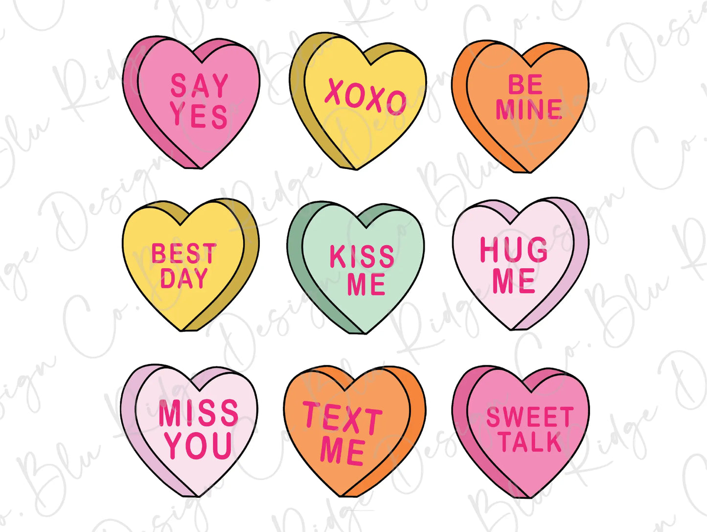 Valentine's Day Conversation Hearts Candy Groovy Retro Direct To Film (DTF) Transfer BluRidgeDesignCo