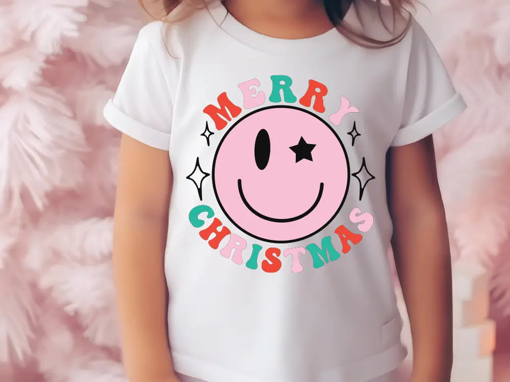 Merry Christmas Boho Smiley Face Direct to Film (DTF) Transfer BluRidgeDesignCo