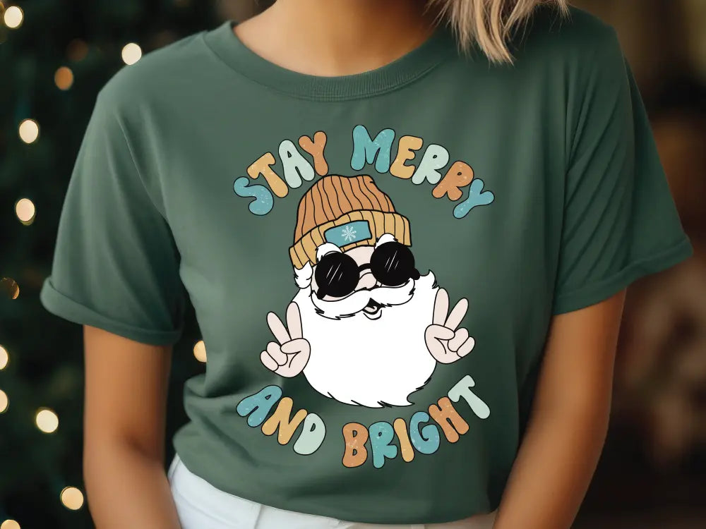 Stay Merry and Bright Santa Claus Peace Sunglasses Direct to Film (DTF) Transfer BluRidgeDesignCo
