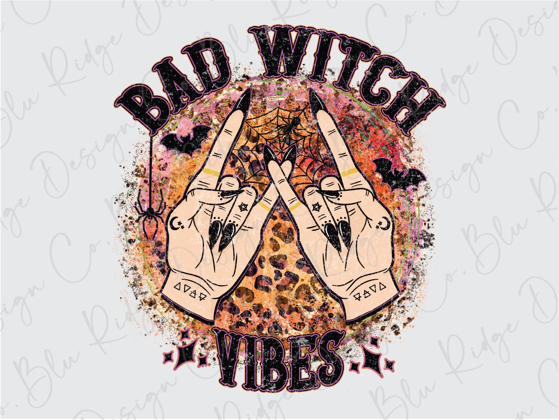 Bad Witch Vibes Halloween Leopard Print Design Direct To Film (DTF) Transfer BluRidgeDesignCo