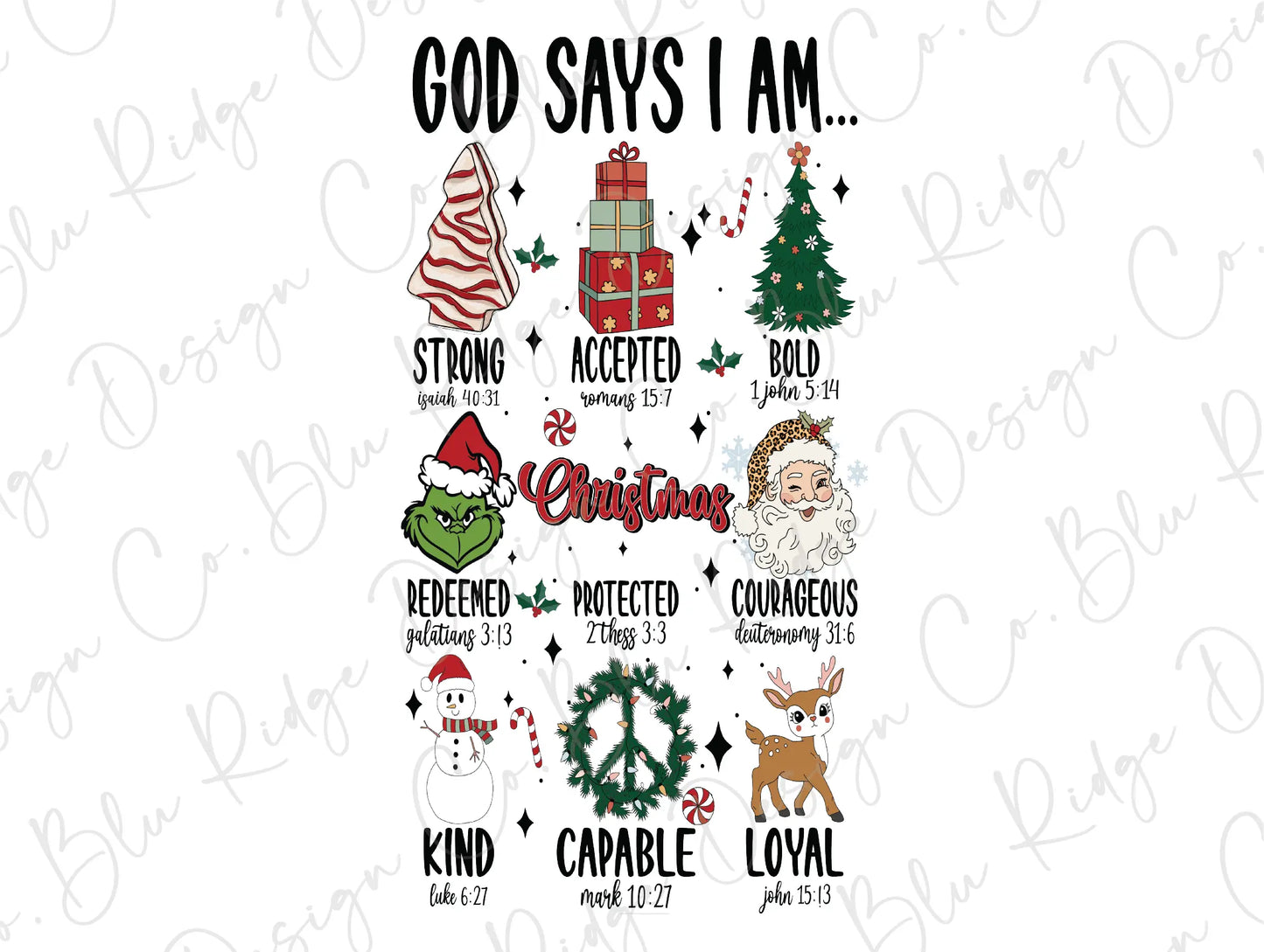 a christmas tree with the words god says i am
