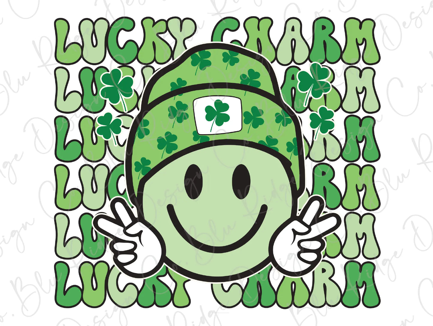 Lucky Charm Smiley Face St Patrick's Day Green Direct To Film (DTF) Transfer BluRidgeDesignCo