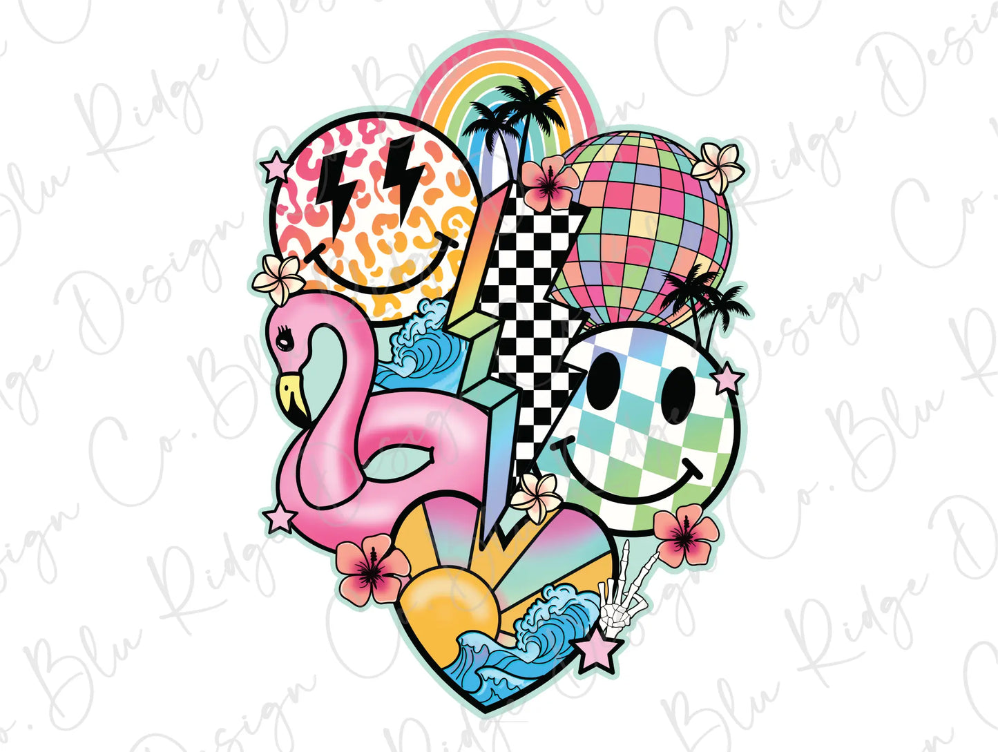 Retro Summer Collage Colorful Lightning Bolt Design Direct to Film (DTF) Transfer BluRidgeDesignCo