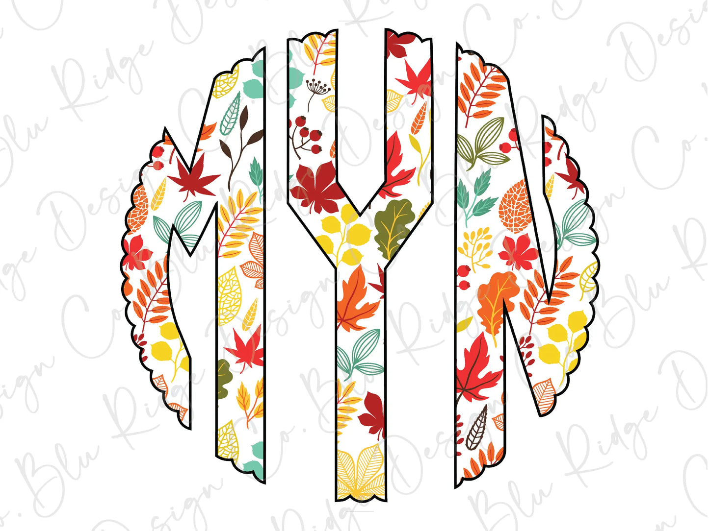 Fall Leaves Personalized Monogram Design Direct To Film (DTF) Transfer BluRidgeDesignCo