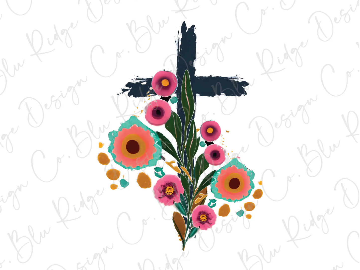 a cross with a bunch of flowers on it