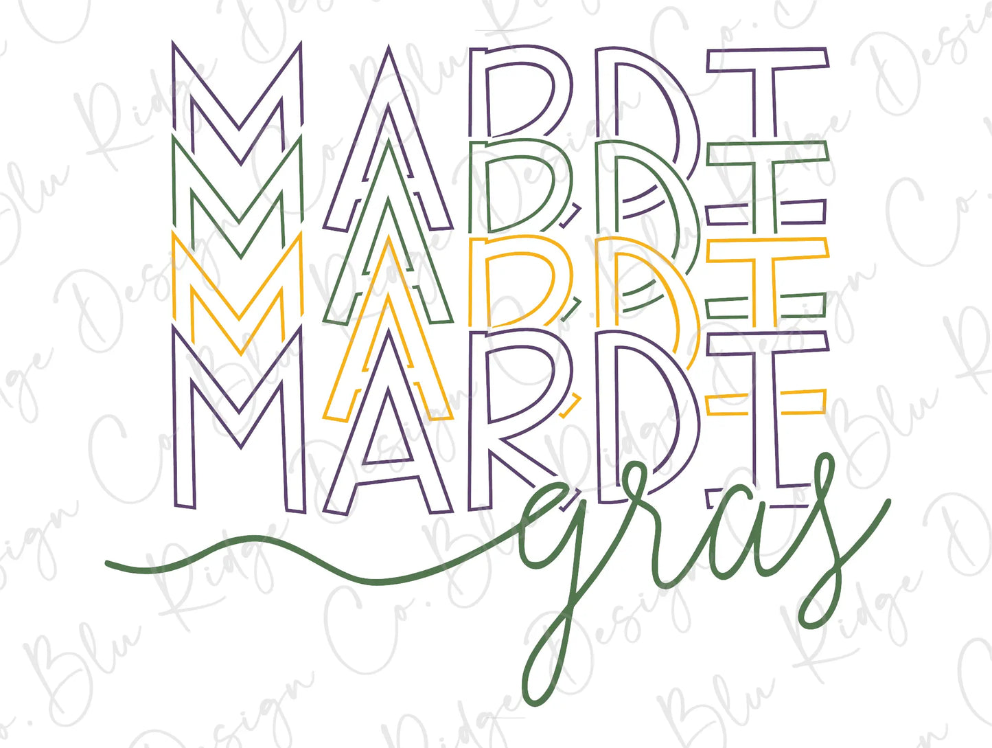 Mardi Gras New Orleans Colorful Stacked Design Direct To Film (DTF) Transfers BluRidgeDesignCo