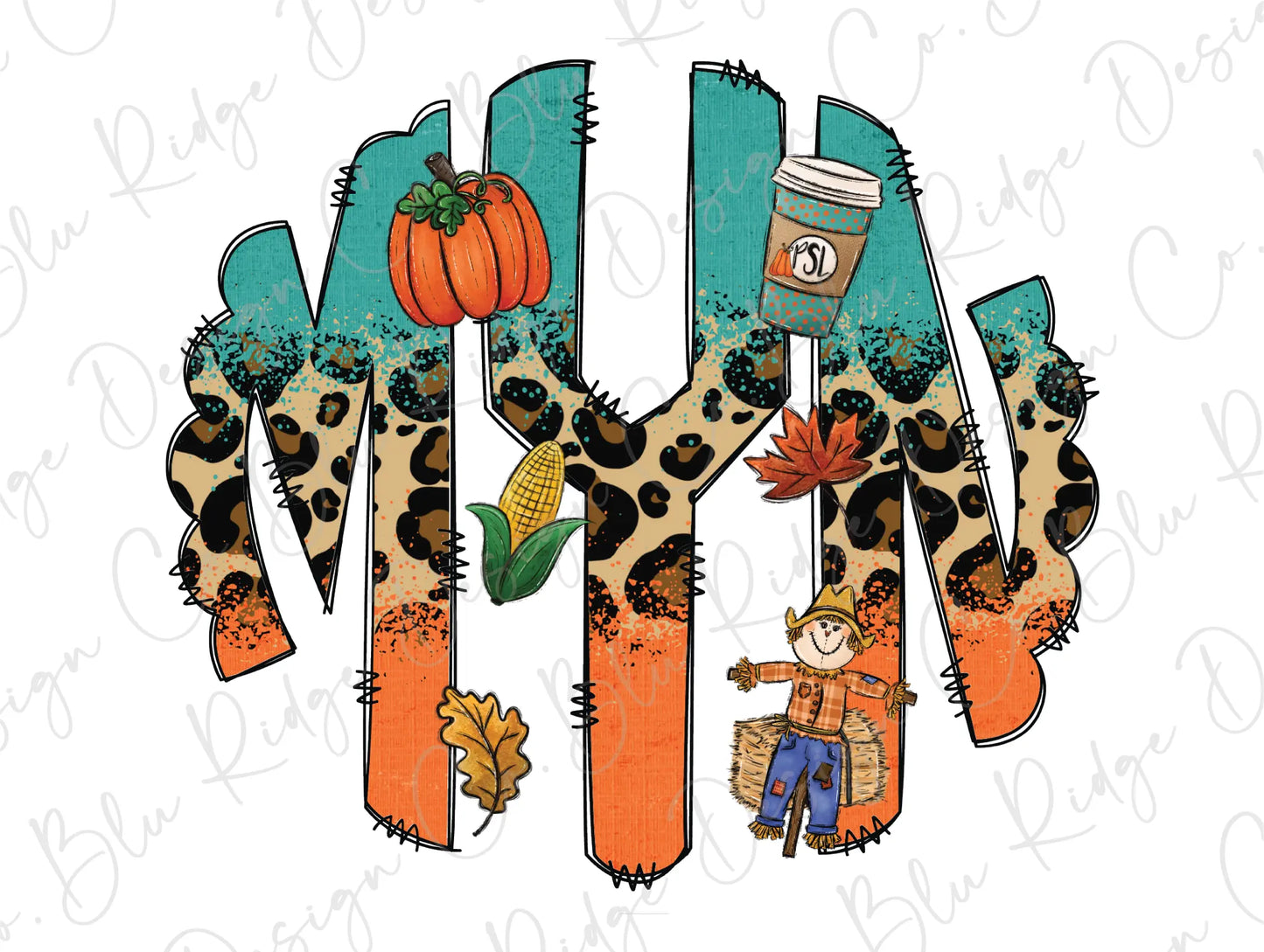 Leopard Fall Characters Personalized Monogram Design Direct To Film (DTF) Transfer BluRidgeDesignCo