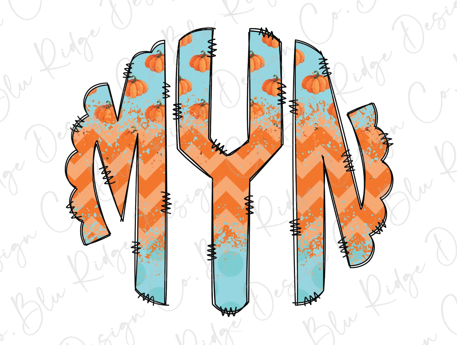 Fall Pumpkins with Chevron Monogram Design Direct To Film (DTF) Transfer BluRidgeDesignCo