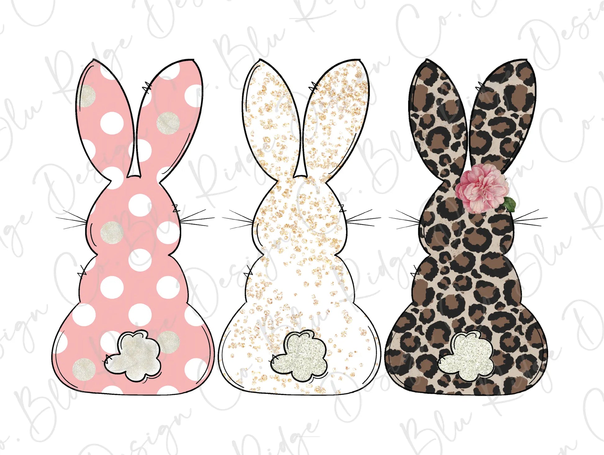 Easter Bunny Trio Leopard Pink White Direct To Film (DTF) Transfer BluRidgeDesignCo