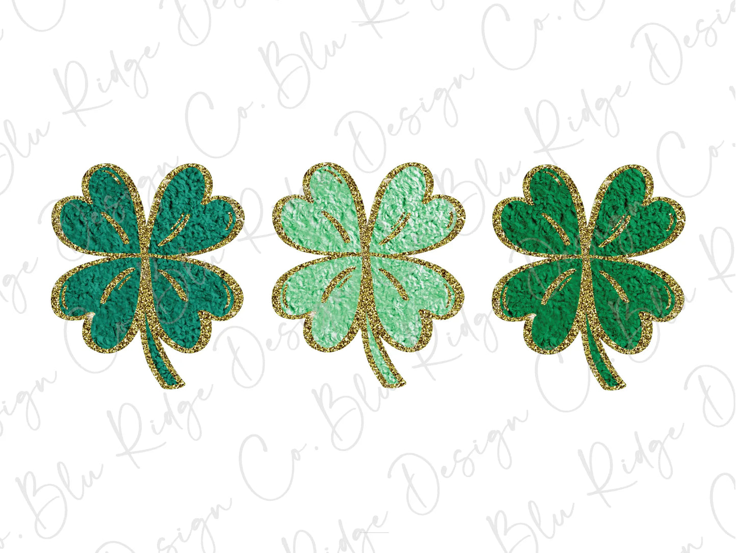 three green shamrocks on a white background