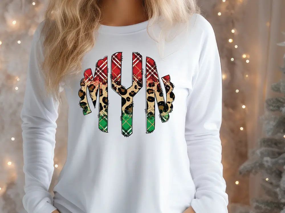 Christmas Leopard Plaid Personalized Monogram Design Direct To Film (DTF) Transfer BluRidgeDesignCo