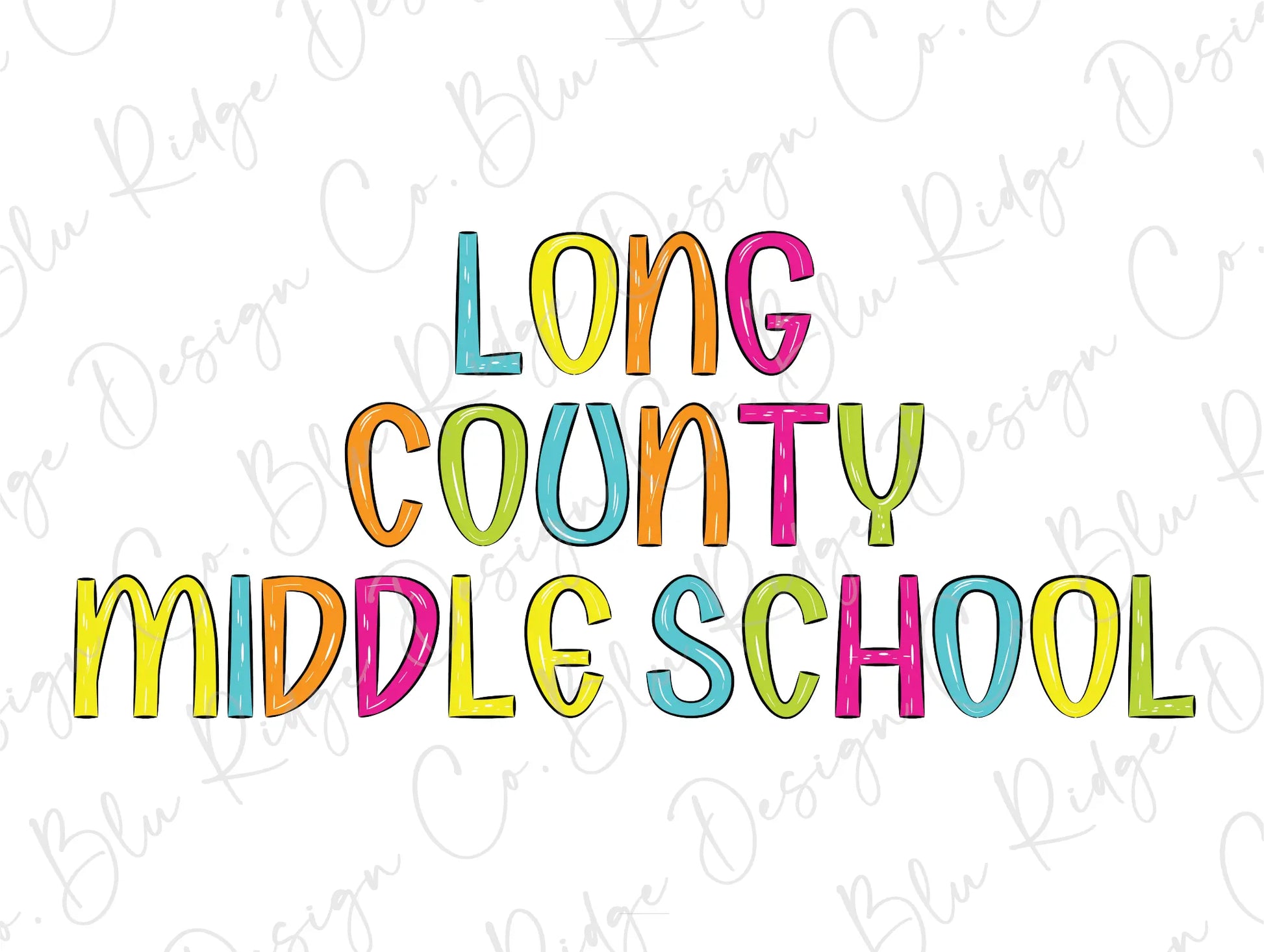 the words long county middle school written in multicolored letters