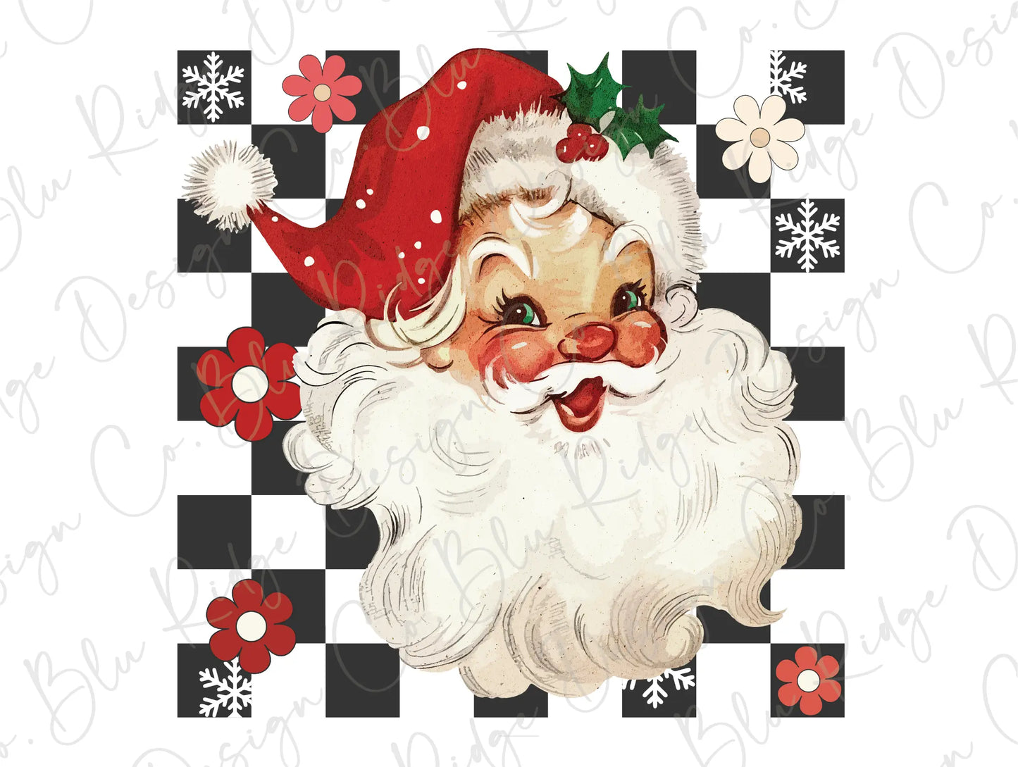 a picture of a santa clause on a checkered background