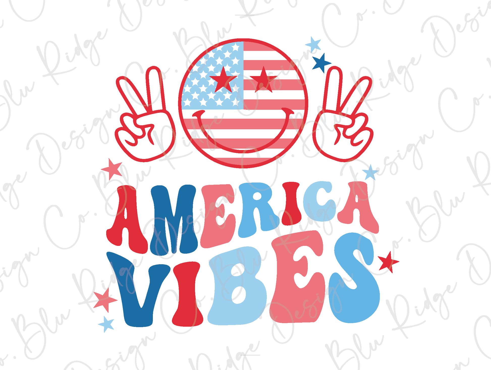 America Vibes Peace Smiley Direct To Film (DTF) Transfer BluRidgeDesignCo