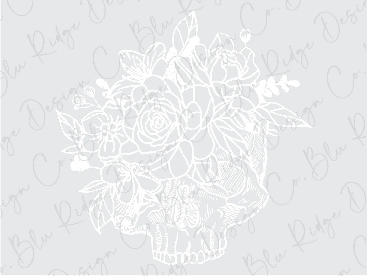 Skull with Flowers Direct To Film (DTF) Transfers BluRidgeDesignCo