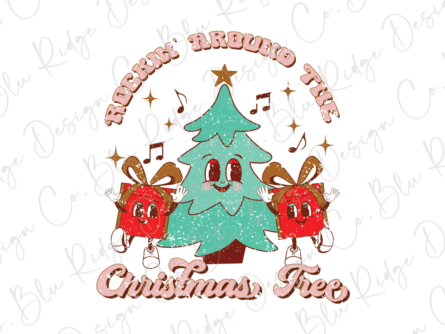 Rockin Around the Christmas Tree Retro Direct to Film (DTF) Transfer BluRidgeDesignCo