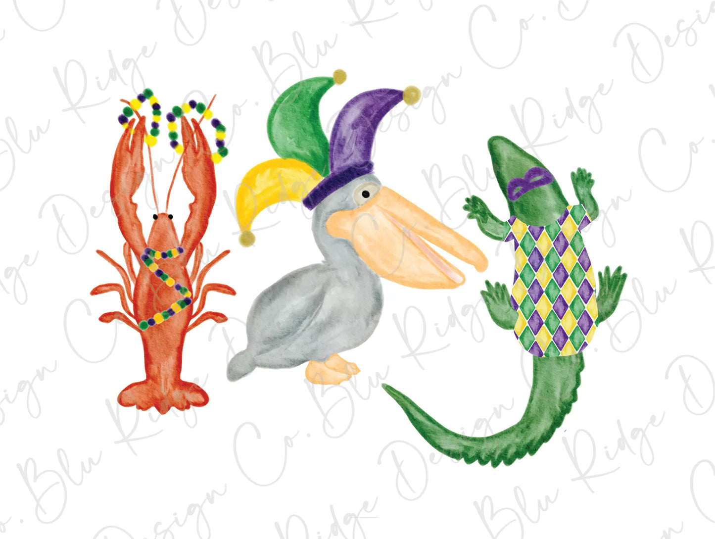 Mardi Gras Cajun Animal Trio Direct To Film (DTF) Transfers BluRidgeDesignCo