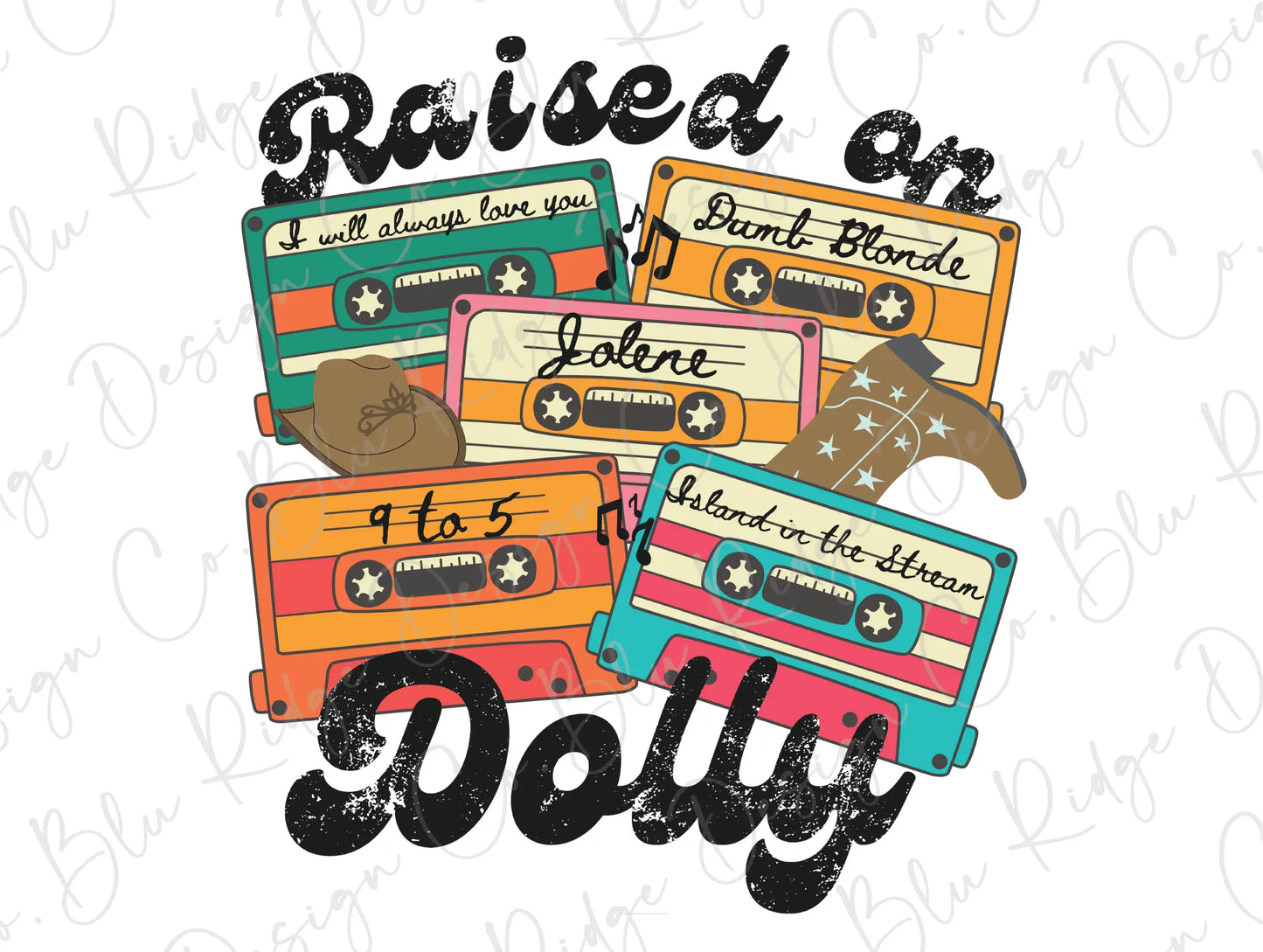Raised on Dolly Retro Music Design Direct to Film (DTF) Transfer