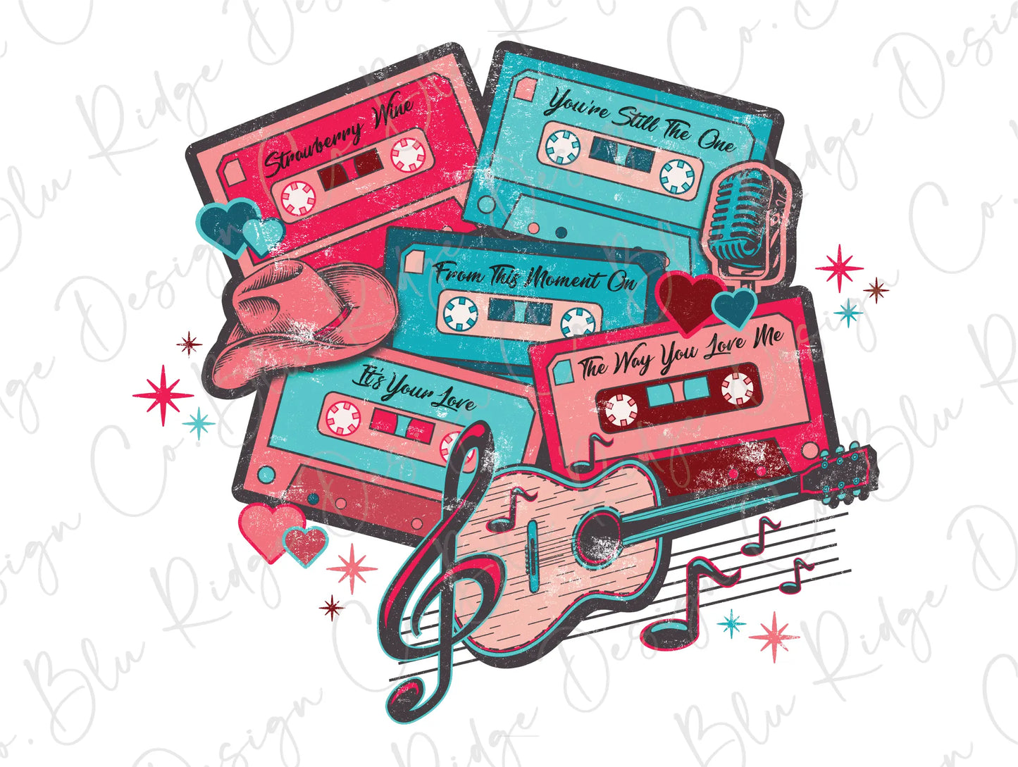 Valentines Day Country Love Tapes Cowgirl Valentines Direct To Film (DTF) Transfer BluRidgeDesignCo
