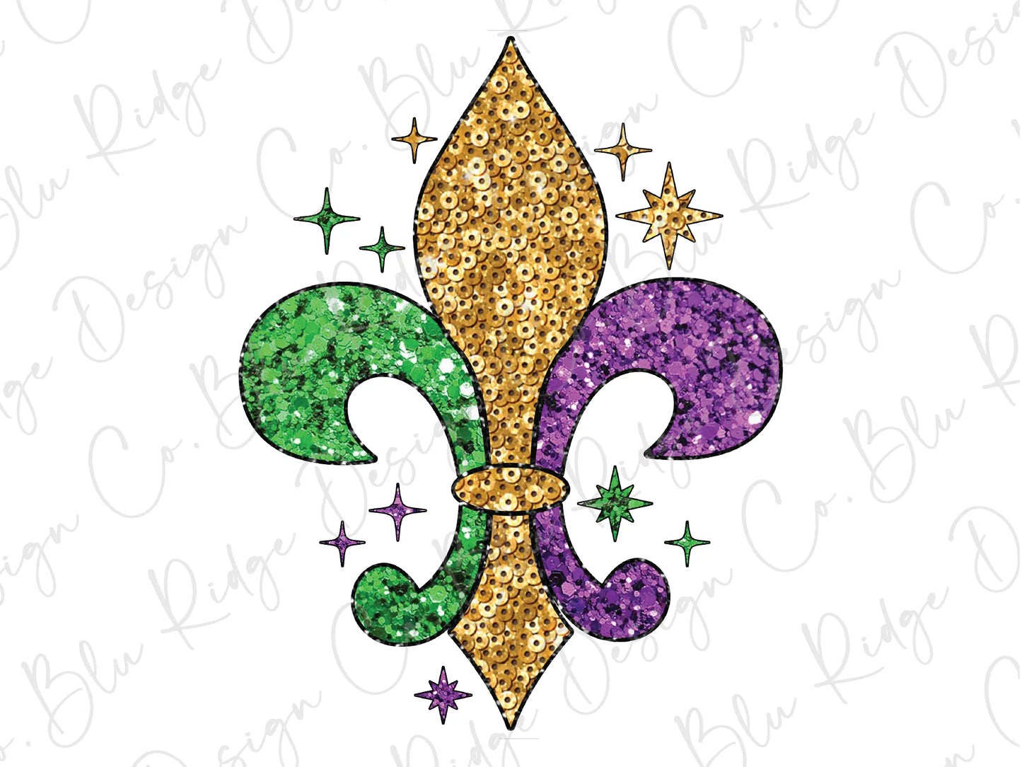 a purple and green fleur de lis with stars