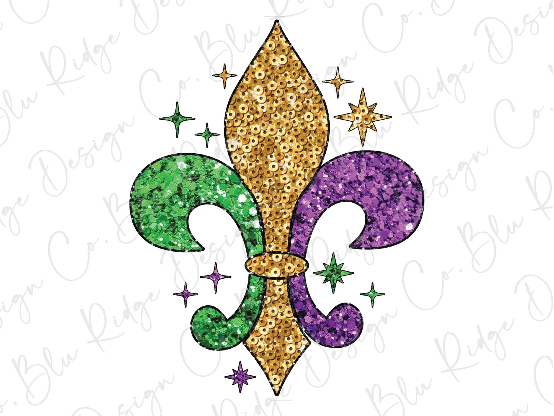 a purple and green fleur de lis with stars