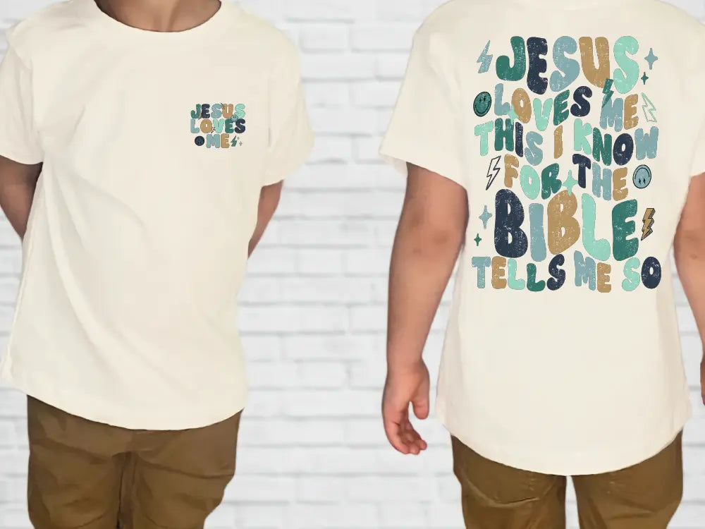 a man wearing a t - shirt that says jesus is the one with the bible