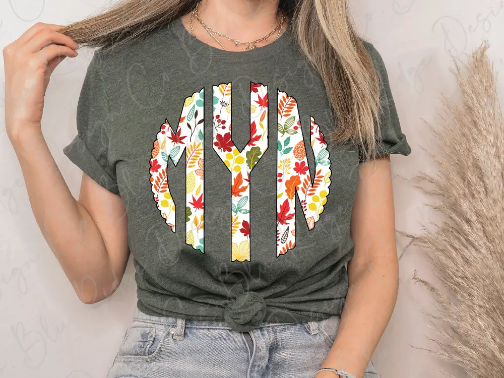 Fall Leaves Personalized Monogram Design Direct To Film (DTF) Transfer BluRidgeDesignCo