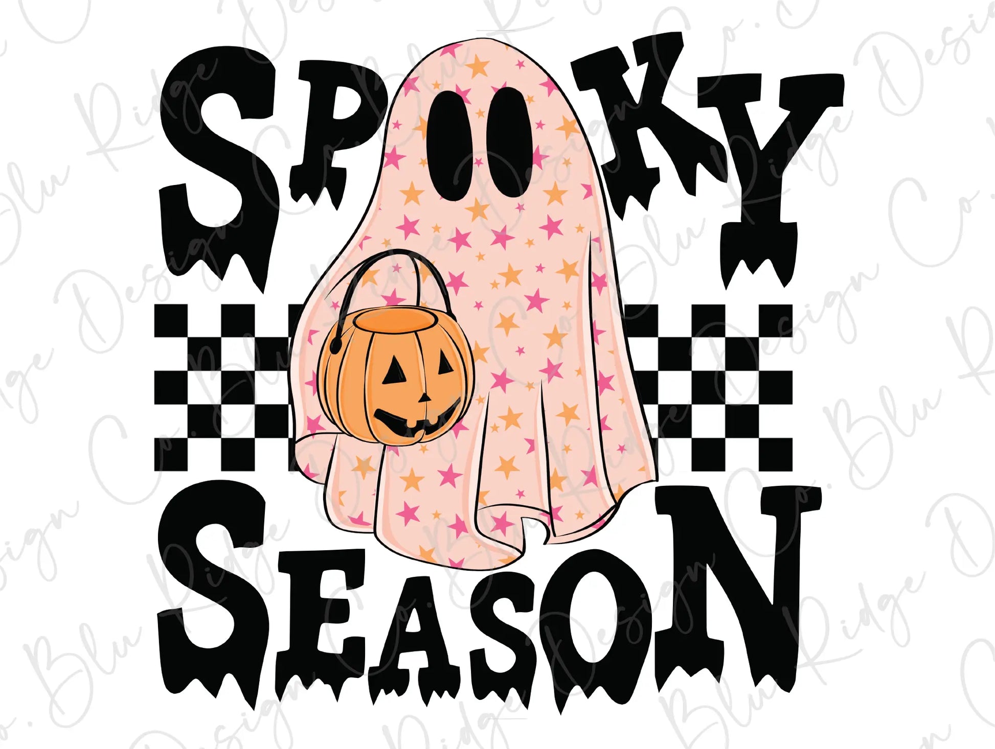 Spooky Season Cute Ghost and Pumpkin Design Direct To Film (DTF) Transfer BluRidgeDesignCo
